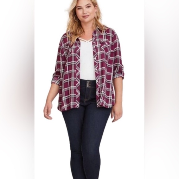 torrid Tops - Torrid Challis Button-Down Long Sleeve Shirt Size 1X